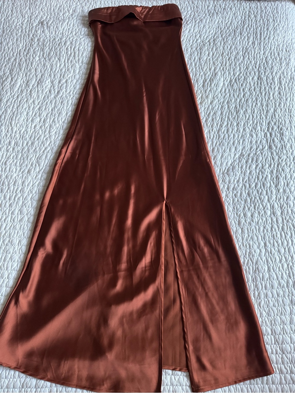 Altar'd State Strapless Copper Satin Maxi/Midi Dress